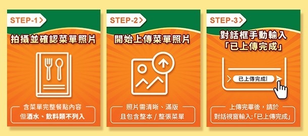步驟5. 新會員綁定後上傳餐廳菜單再拿7-11虛擬商品卡300元 步驟5. 新會員綁定後上傳餐廳菜單再拿7-11虛擬商品卡300元