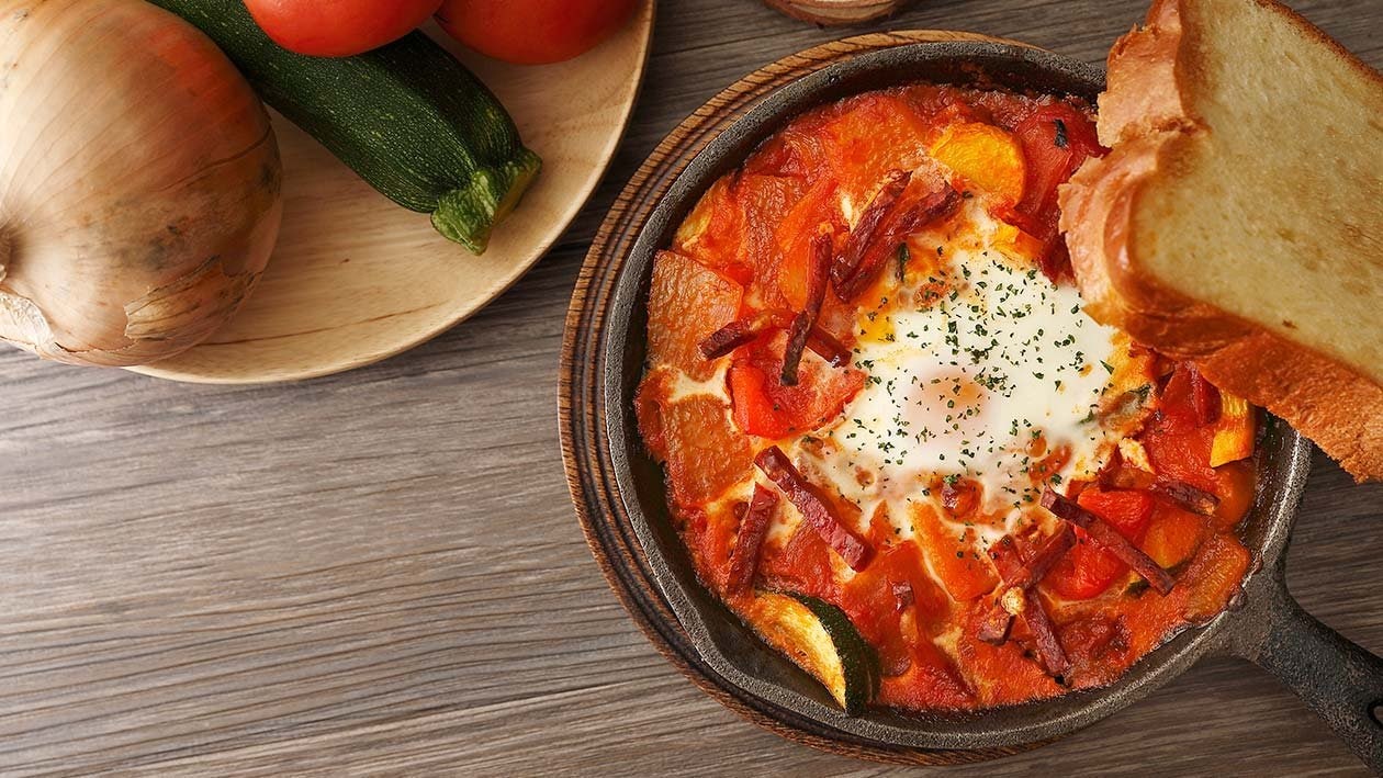 南法燉蔬菜、蛋、西班牙臘腸