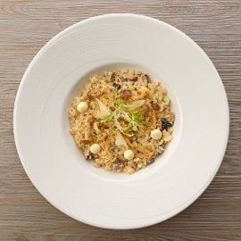 嫩炒義大利香草風味野蕈 奶油蛋黃風味義大利燉飯 嫩炒義大利香草風味野蕈 奶油蛋黃風味義大利燉飯