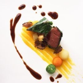 嫩煎羊菲力佐黑松露馬莎拉酒醬伴南瓜泥及義式什錦沙拉 嫩煎羊菲力佐黑松露馬莎拉酒醬伴南瓜泥及義式什錦沙拉